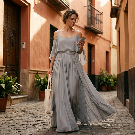 👗 50% RABATT! 🌙 Fließendes ärmelloses Kleid mit einseitigem Ausschnitt – Minimalistisches Design & weiter Rock – Edler Look, ideal für besondere Anlässe oder den eleganten Alltag – leicht, luftig & stilvoll ✨🌸