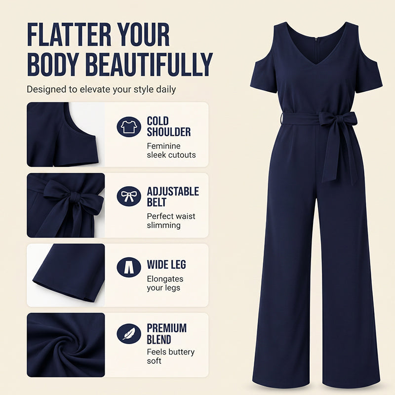 👗🌸 Women's Elegant Cold Shoulder Jumpsuit – modern, luftig & vielseitig – perfekt für warme Tage, Partys & besondere Anlässe