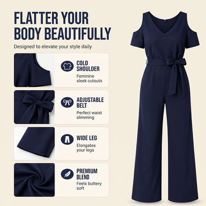 👗🌸 Women's Elegant Cold Shoulder Jumpsuit – modern, luftig & vielseitig – perfekt für warme Tage, Partys & besondere Anlässe