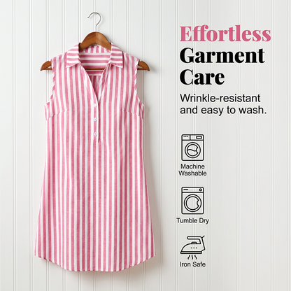 Damen ärmelloses gestreiftes Blusenkleid mit V-Ausschnitt