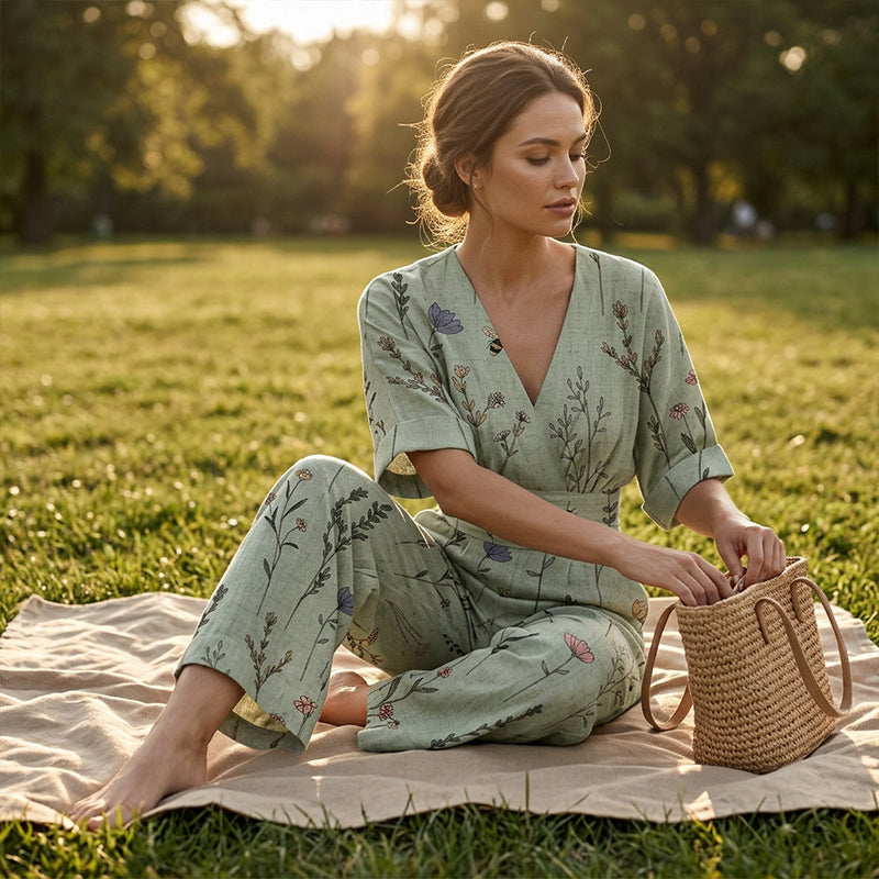 🌙 Heute um Mitternacht vorbei – verpassen Sie es nicht, sonst warten Sie ein Jahr! Damen elegantes V-Ausschnitt-Print-Jumpsuit