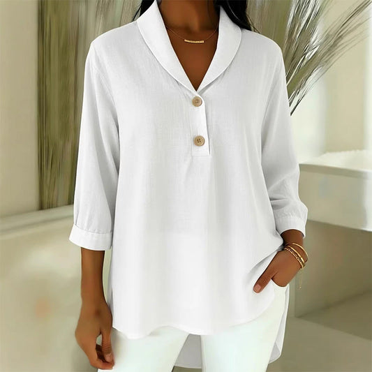 🌸✨ Bluse mit Schalkragen & Knopfleiste – figurschmeichelnd, knitterarm & leicht zu kombinieren – zu Hosen, Röcken & High-Waist-Hosen