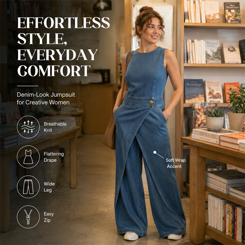 ✨ Ärmelloser asymmetrischer Denim-Wickel-Jumpsuit🔥Kostenloser Versand🔥