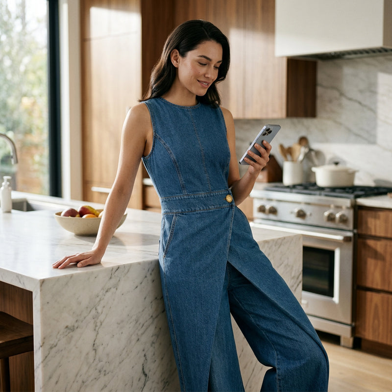 ✨ Ärmelloser asymmetrischer Denim-Wickel-Jumpsuit🔥Kostenloser Versand🔥