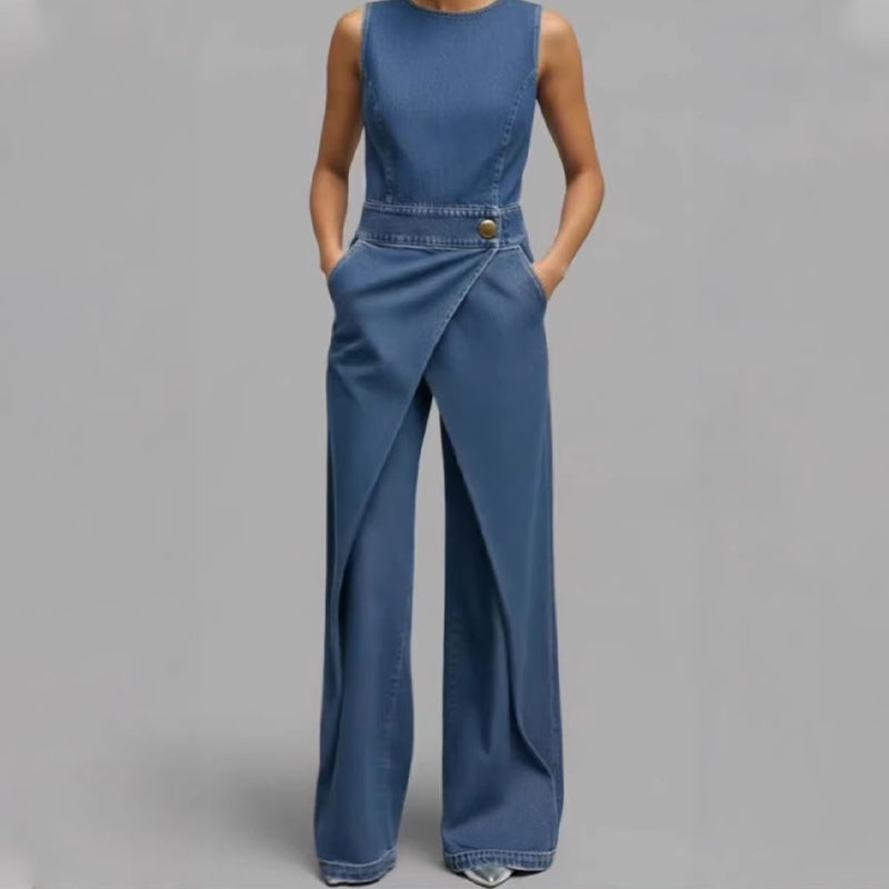 ✨ Ärmelloser asymmetrischer Denim-Wickel-Jumpsuit🔥Kostenloser Versand🔥