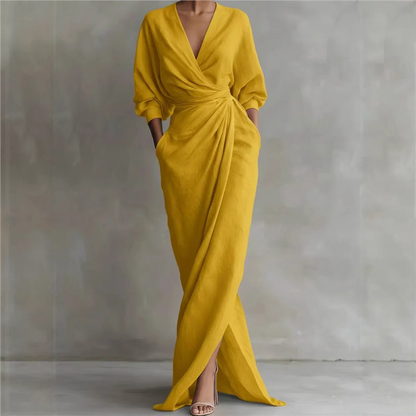 🏃‍♀️ Es wird im Akkord weggeschnappt – zögern Sie nicht! Elegantes Maxikleid mit V-Ausschnitt und Wickeloptik für Damen