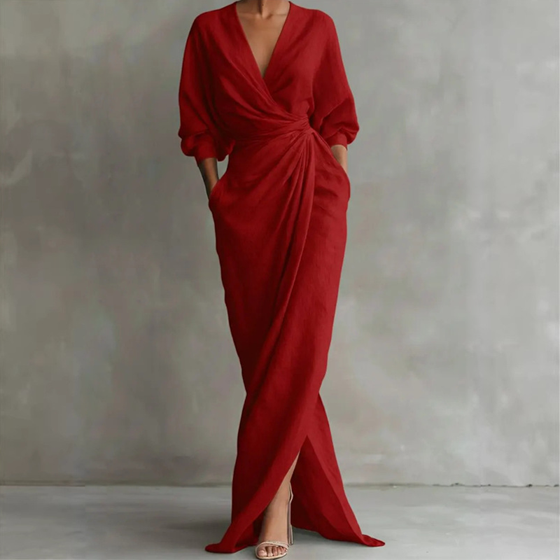 🏃‍♀️ Es wird im Akkord weggeschnappt – zögern Sie nicht! Elegantes Maxikleid mit V-Ausschnitt und Wickeloptik für Damen