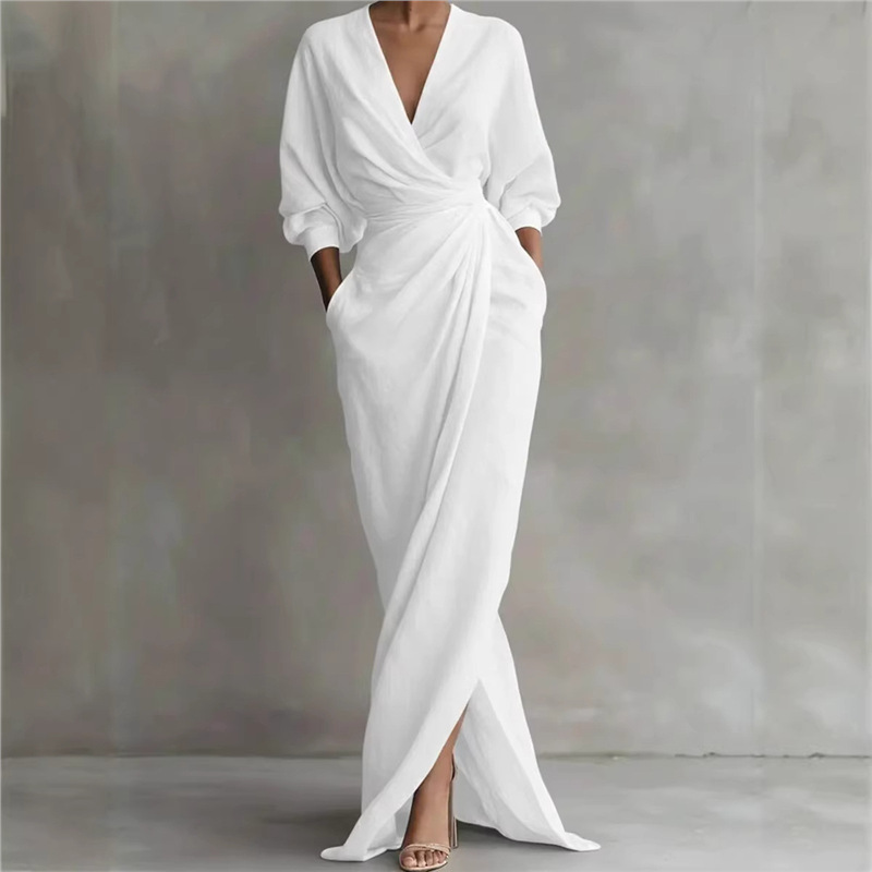 🏃‍♀️ Es wird im Akkord weggeschnappt – zögern Sie nicht! Elegantes Maxikleid mit V-Ausschnitt und Wickeloptik für Damen