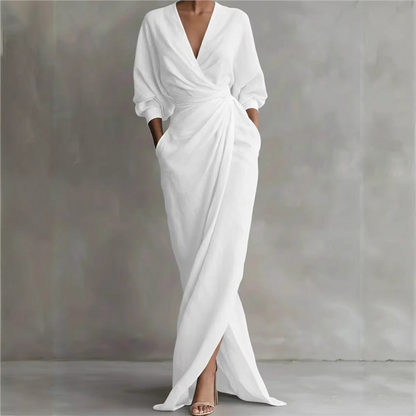 🏃‍♀️ Es wird im Akkord weggeschnappt – zögern Sie nicht! Elegantes Maxikleid mit V-Ausschnitt und Wickeloptik für Damen