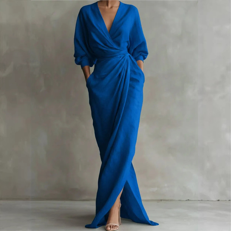 🏃‍♀️ Es wird im Akkord weggeschnappt – zögern Sie nicht! Elegantes Maxikleid mit V-Ausschnitt und Wickeloptik für Damen