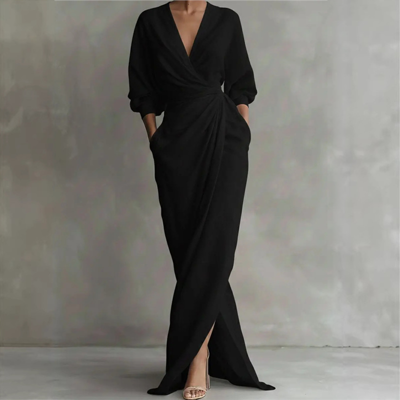 🏃‍♀️ Es wird im Akkord weggeschnappt – zögern Sie nicht! Elegantes Maxikleid mit V-Ausschnitt und Wickeloptik für Damen