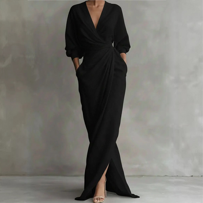 🏃‍♀️ Es wird im Akkord weggeschnappt – zögern Sie nicht! Elegantes Maxikleid mit V-Ausschnitt und Wickeloptik für Damen