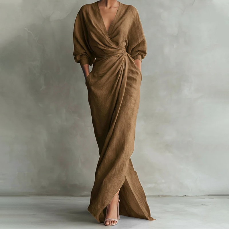🏃‍♀️ Es wird im Akkord weggeschnappt – zögern Sie nicht! Elegantes Maxikleid mit V-Ausschnitt und Wickeloptik für Damen