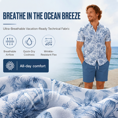 🌴☀️ Herren Tropenblumen Zweiteiler-Set – Kurzarm Hawaii-Hemd & passende Shorts, leicht & atmungsaktiv für Strand & Urlaub