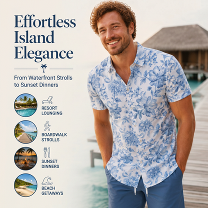 🌴☀️ Herren Tropenblumen Zweiteiler-Set – Kurzarm Hawaii-Hemd & passende Shorts, leicht & atmungsaktiv für Strand & Urlaub