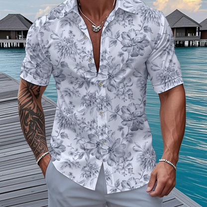 🌴☀️ Herren Tropenblumen Zweiteiler-Set – Kurzarm Hawaii-Hemd & passende Shorts, leicht & atmungsaktiv für Strand & Urlaub