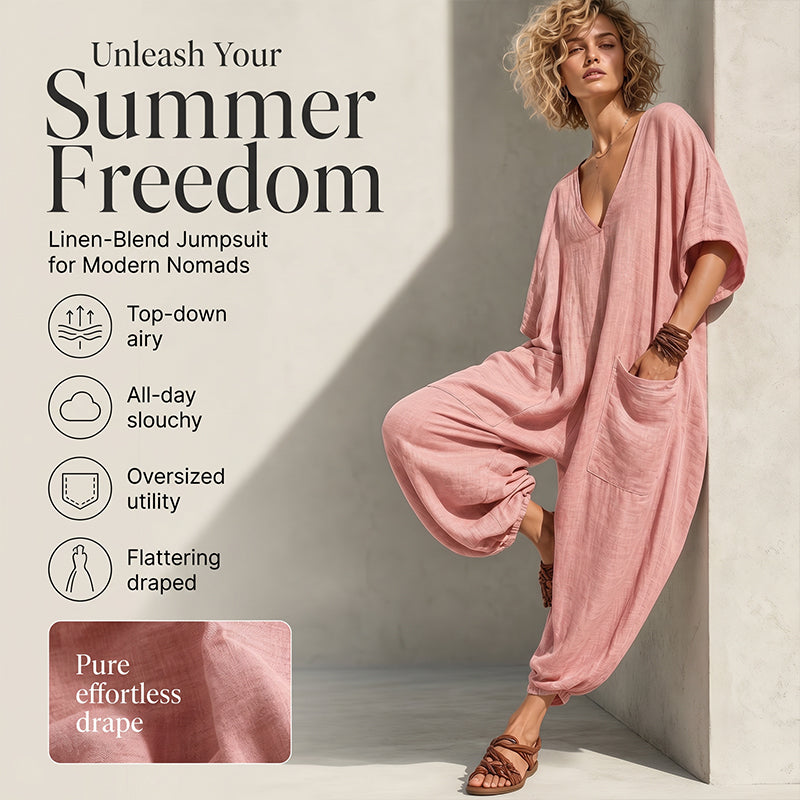 Locker sitzender Sommer-Jumpsuit für Damen mit V-Ausschnitt