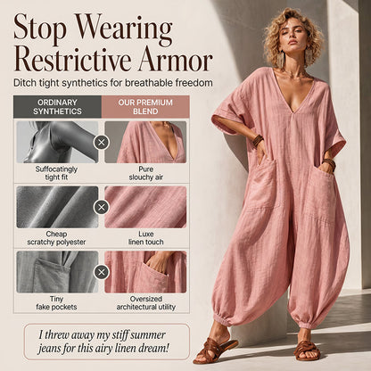 Locker sitzender Sommer-Jumpsuit für Damen mit V-Ausschnitt