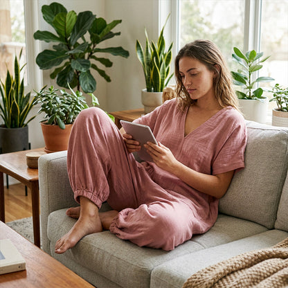 Locker sitzender Sommer-Jumpsuit für Damen mit V-Ausschnitt