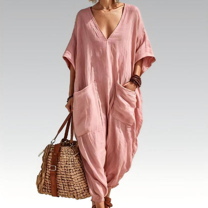 Locker sitzender Sommer-Jumpsuit für Damen mit V-Ausschnitt