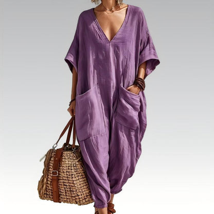 Locker sitzender Sommer-Jumpsuit für Damen mit V-Ausschnitt