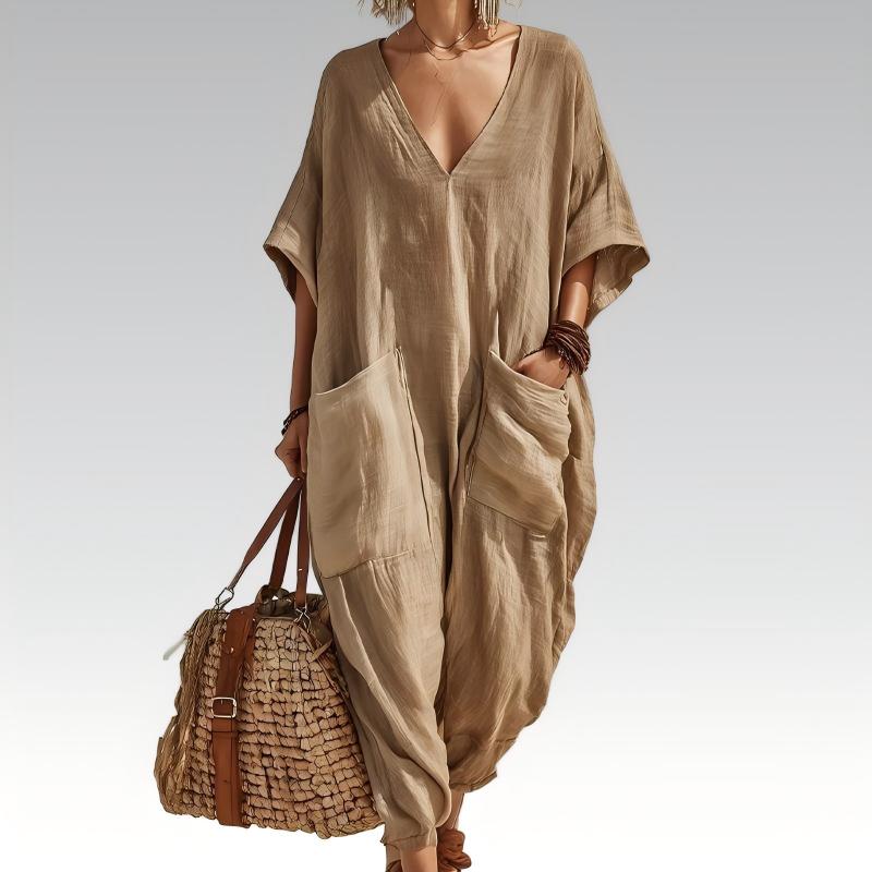 Locker sitzender Sommer-Jumpsuit für Damen mit V-Ausschnitt