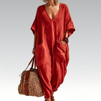 Locker sitzender Sommer-Jumpsuit für Damen mit V-Ausschnitt