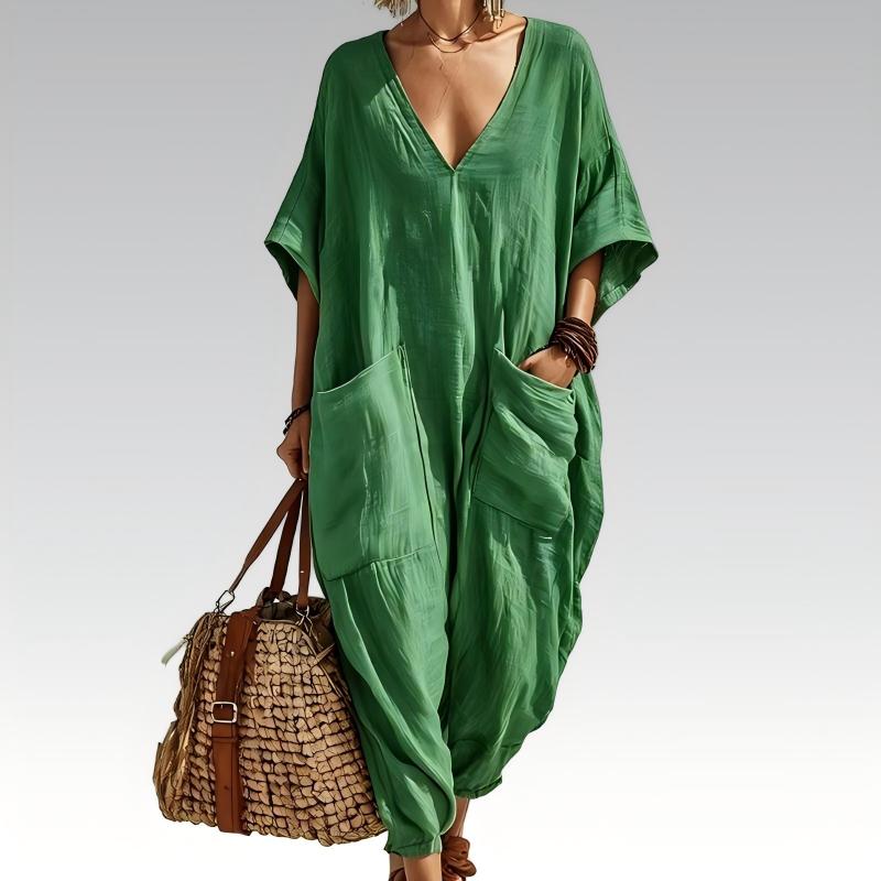 Locker sitzender Sommer-Jumpsuit für Damen mit V-Ausschnitt