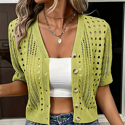 🔔 Letzte 100 Stück – solange der Vorrat reicht! Kurzärmelige Strickjacke mit Aussparungen für Damen