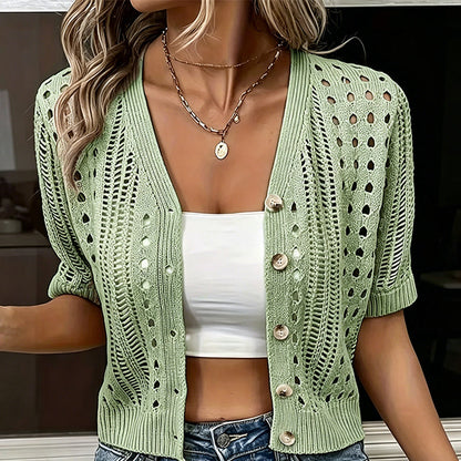 🔔 Letzte 100 Stück – solange der Vorrat reicht! Kurzärmelige Strickjacke mit Aussparungen für Damen