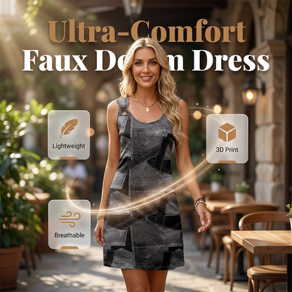 👗✨ Ärmelloses Damenkleid mit Denim-Print – atmungsaktiv, figurschmeichelnd & vielseitig – perfekt für warme Tage, Strand & Freizeit 🔥