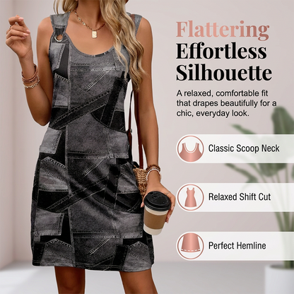 👗✨ Ärmelloses Damenkleid mit Denim-Print – atmungsaktiv, figurschmeichelnd & vielseitig – perfekt für warme Tage, Strand & Freizeit 🔥