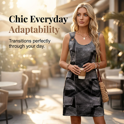 👗✨ Ärmelloses Damenkleid mit Denim-Print – atmungsaktiv, figurschmeichelnd & vielseitig – perfekt für warme Tage, Strand & Freizeit 🔥