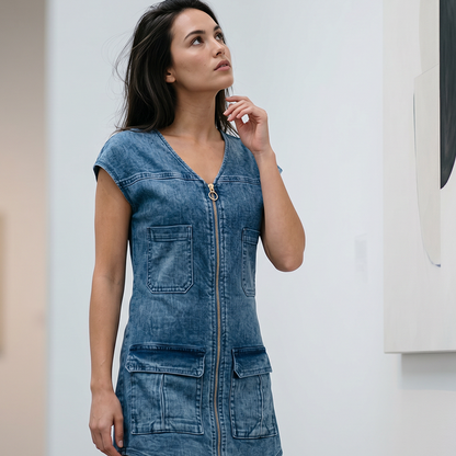 ⌛Zeitlich begrenztes Angebot-Damen lässiges Kurzarm-Reißverschluss-Kleid