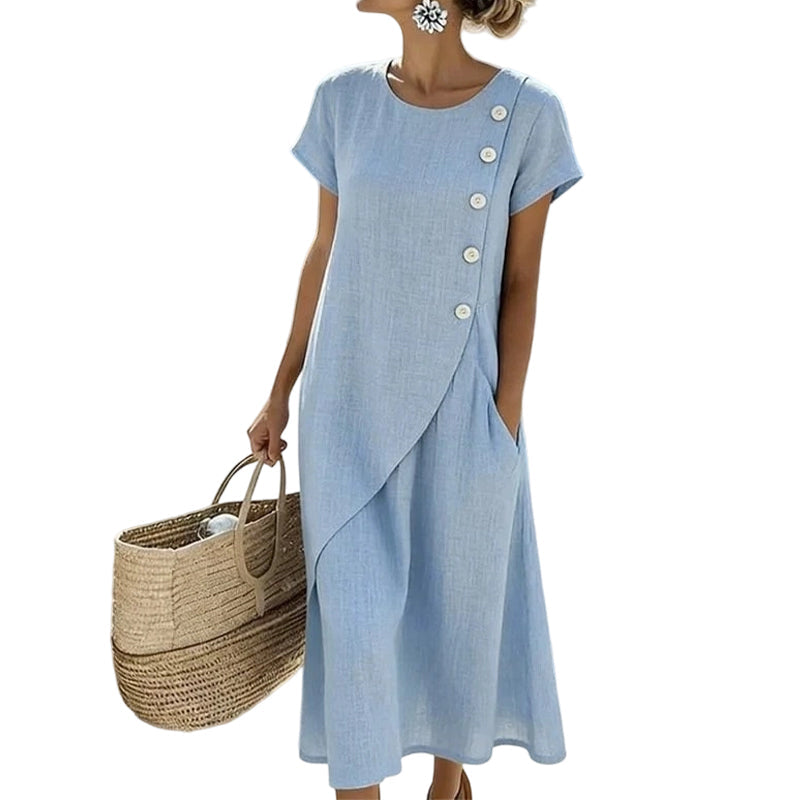 👗 Elegantes Damen-Kleid mit Rundhalsausschnitt – einfarbig, vielseitig & zeitlos – perfekt für Alltag, Büro & besondere Anlässe | Versandfrei