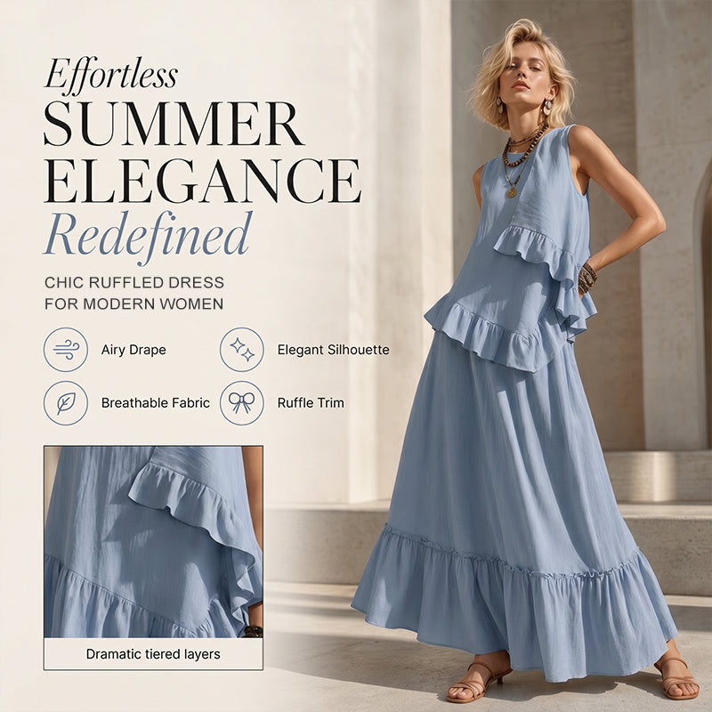 📦 Täglich 500+ Pakete versendet – der Wahnsinn! 🌺Ärmelloses Maxikleid mit Rüschen für Damen