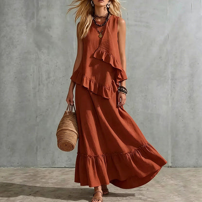📦 Täglich 500+ Pakete versendet – der Wahnsinn! 🌺Ärmelloses Maxikleid mit Rüschen für Damen