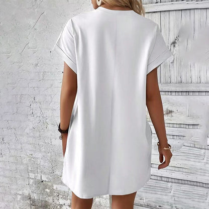 👗 Damen-Tunika-Kleid mit Rundhals – einfarbig, lockere Passform mit praktischen Taschen, vielseitig & bequem für Alltag, Freizeit & Reisen 🌿