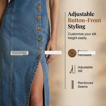 👗 Ärmelloses Maxikleid aus Denim mit V-Ausschnitt und Knopfleiste – lässiger Look, figurschmeichelnd & vielseitig – perfekt für Alltag, Strand & Freizeit