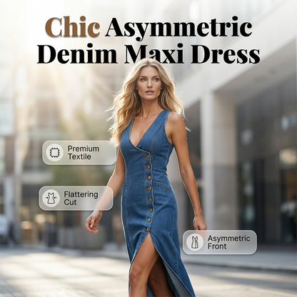 👗 Ärmelloses Maxikleid aus Denim mit V-Ausschnitt und Knopfleiste – lässiger Look, figurschmeichelnd & vielseitig – perfekt für Alltag, Strand & Freizeit