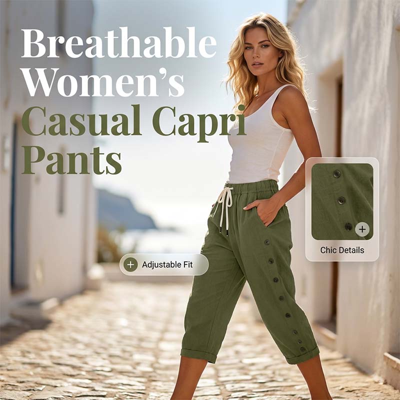 👖 Damen Freizeit-Caprihose mit seitlichen Knöpfen – lässiger Look, bequeme Passform & vielseitig – perfekt für Alltag, Strand & Reisen | Versandfrei