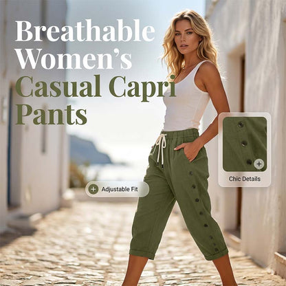 👖 Damen Freizeit-Caprihose mit seitlichen Knöpfen – lässiger Look, bequeme Passform & vielseitig – perfekt für Alltag, Strand & Reisen | Versandfrei