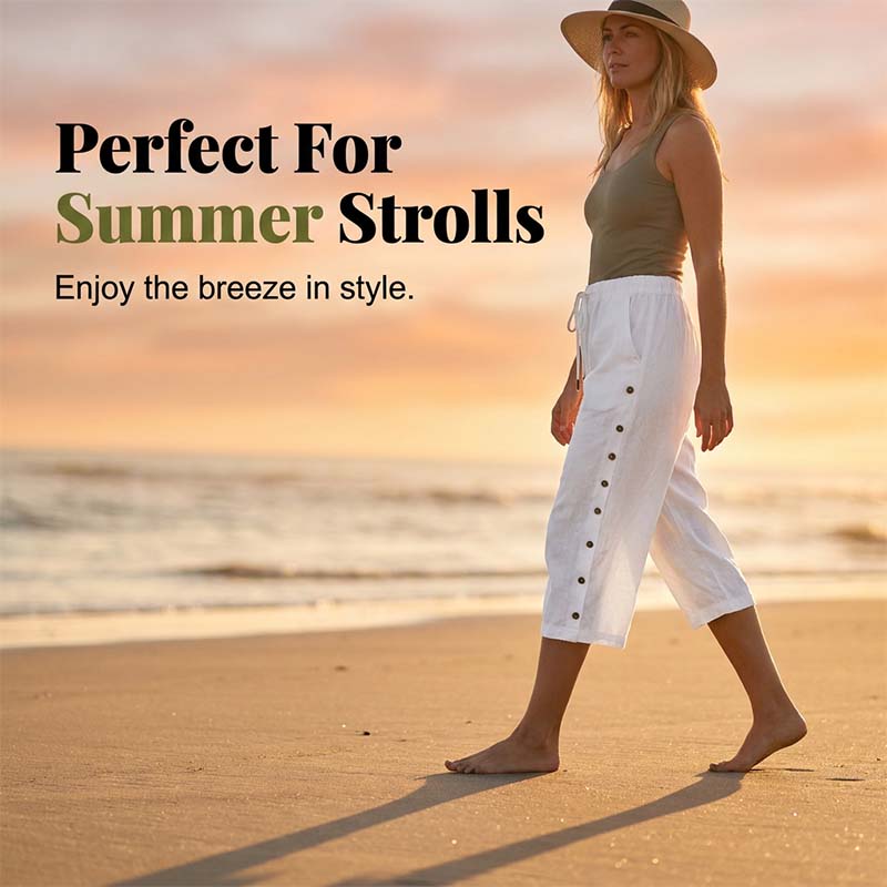 👖 Damen Freizeit-Caprihose mit seitlichen Knöpfen – lässiger Look, bequeme Passform & vielseitig – perfekt für Alltag, Strand & Reisen | Versandfrei