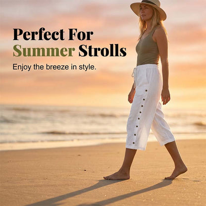 👖 Damen Freizeit-Caprihose mit seitlichen Knöpfen – lässiger Look, bequeme Passform & vielseitig – perfekt für Alltag, Strand & Reisen | Versandfrei
