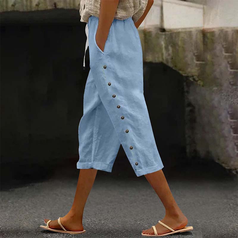 👖 Damen Freizeit-Caprihose mit seitlichen Knöpfen – lässiger Look, bequeme Passform & vielseitig – perfekt für Alltag, Strand & Reisen | Versandfrei