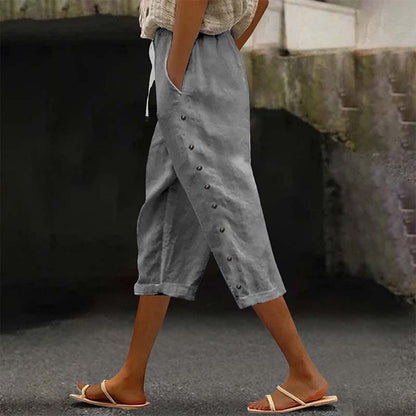 👖 Damen Freizeit-Caprihose mit seitlichen Knöpfen – lässiger Look, bequeme Passform & vielseitig – perfekt für Alltag, Strand & Reisen | Versandfrei
