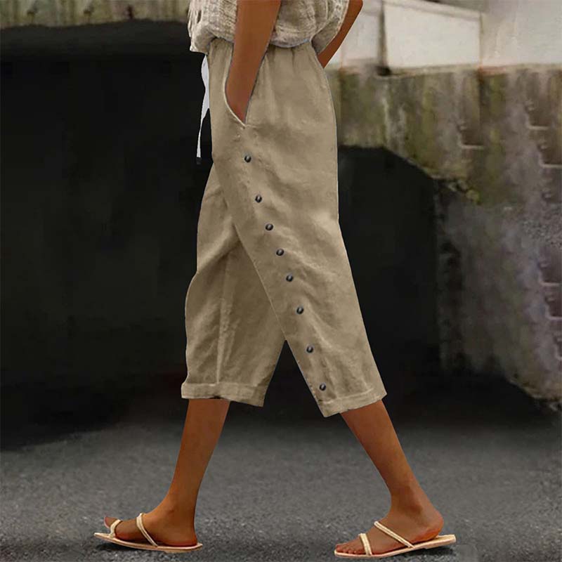 👖 Damen Freizeit-Caprihose mit seitlichen Knöpfen – lässiger Look, bequeme Passform & vielseitig – perfekt für Alltag, Strand & Reisen | Versandfrei
