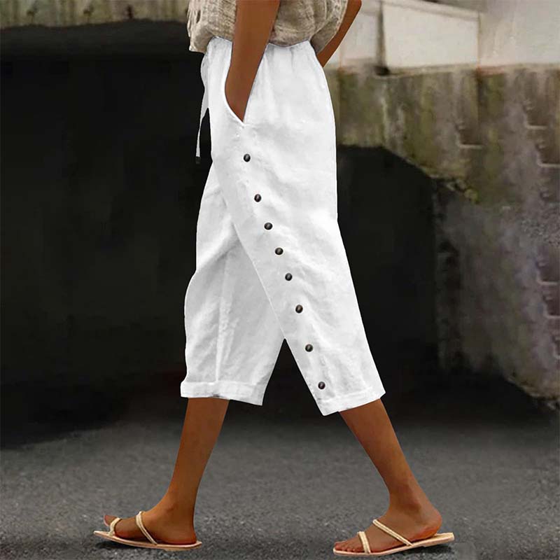👖 Damen Freizeit-Caprihose mit seitlichen Knöpfen – lässiger Look, bequeme Passform & vielseitig – perfekt für Alltag, Strand & Reisen | Versandfrei