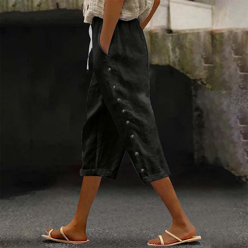👖 Damen Freizeit-Caprihose mit seitlichen Knöpfen – lässiger Look, bequeme Passform & vielseitig – perfekt für Alltag, Strand & Reisen | Versandfrei