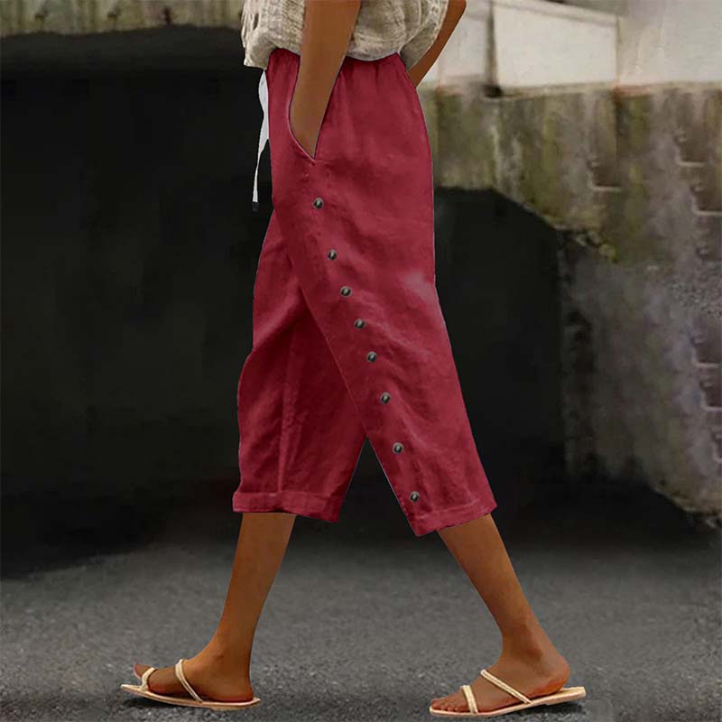 👖 Damen Freizeit-Caprihose mit seitlichen Knöpfen – lässiger Look, bequeme Passform & vielseitig – perfekt für Alltag, Strand & Reisen | Versandfrei